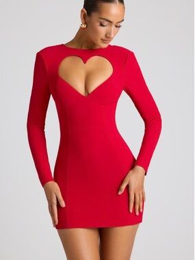 Oh Polly Heart Cutout Long-Sleeve Mini Dress - Red NWT